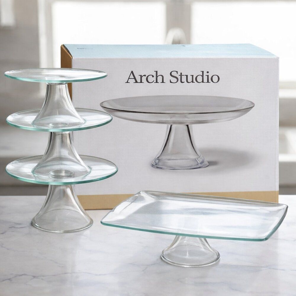 Arch Studio Cake Cookie Serving Platter Stands Trays - Glass Footed Pedestal
